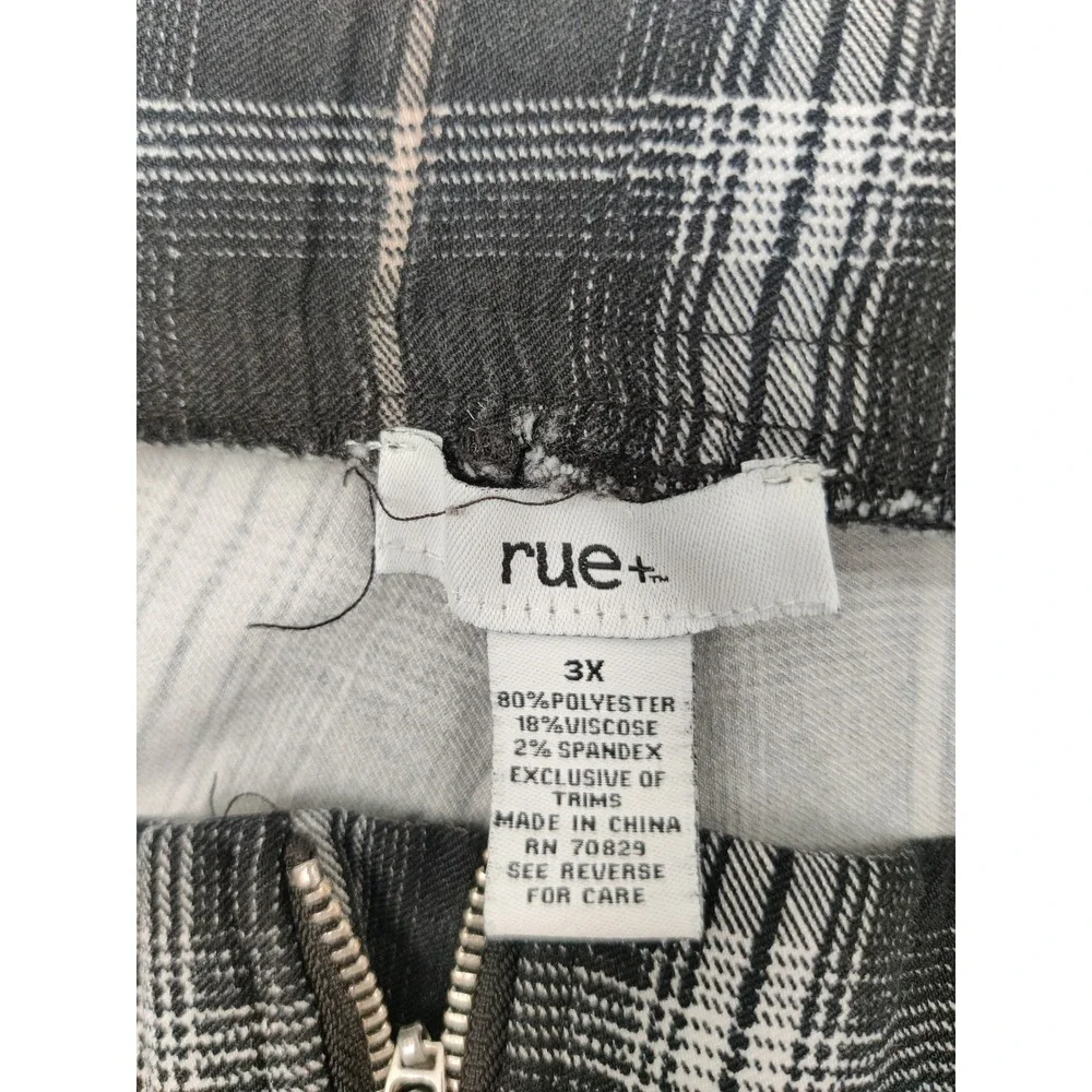Rue+ Womens 3X Black White Plaid Exposed Zipper High Rise Leggings Ankle Pants